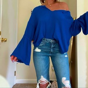 free people blue waffle knit long sleeve